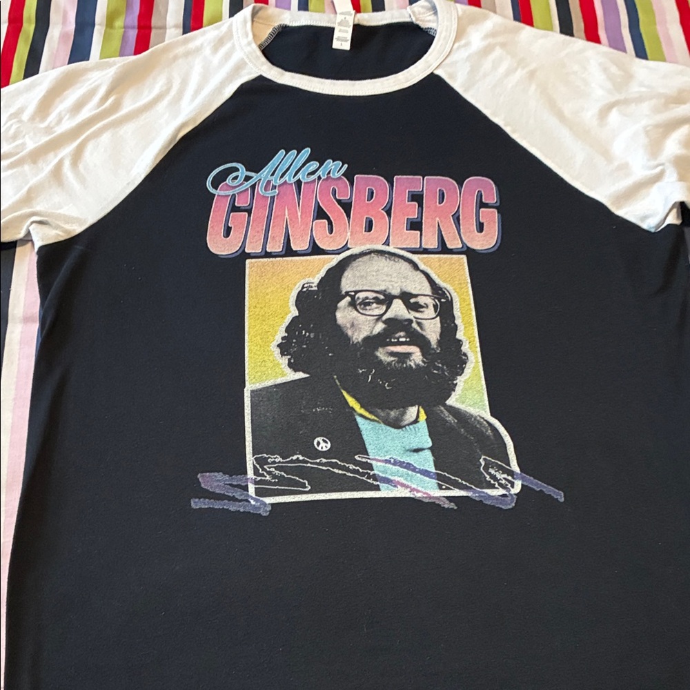 Vintage-Style Black & White Raglan Graphic Tee - Allen Ginsberg